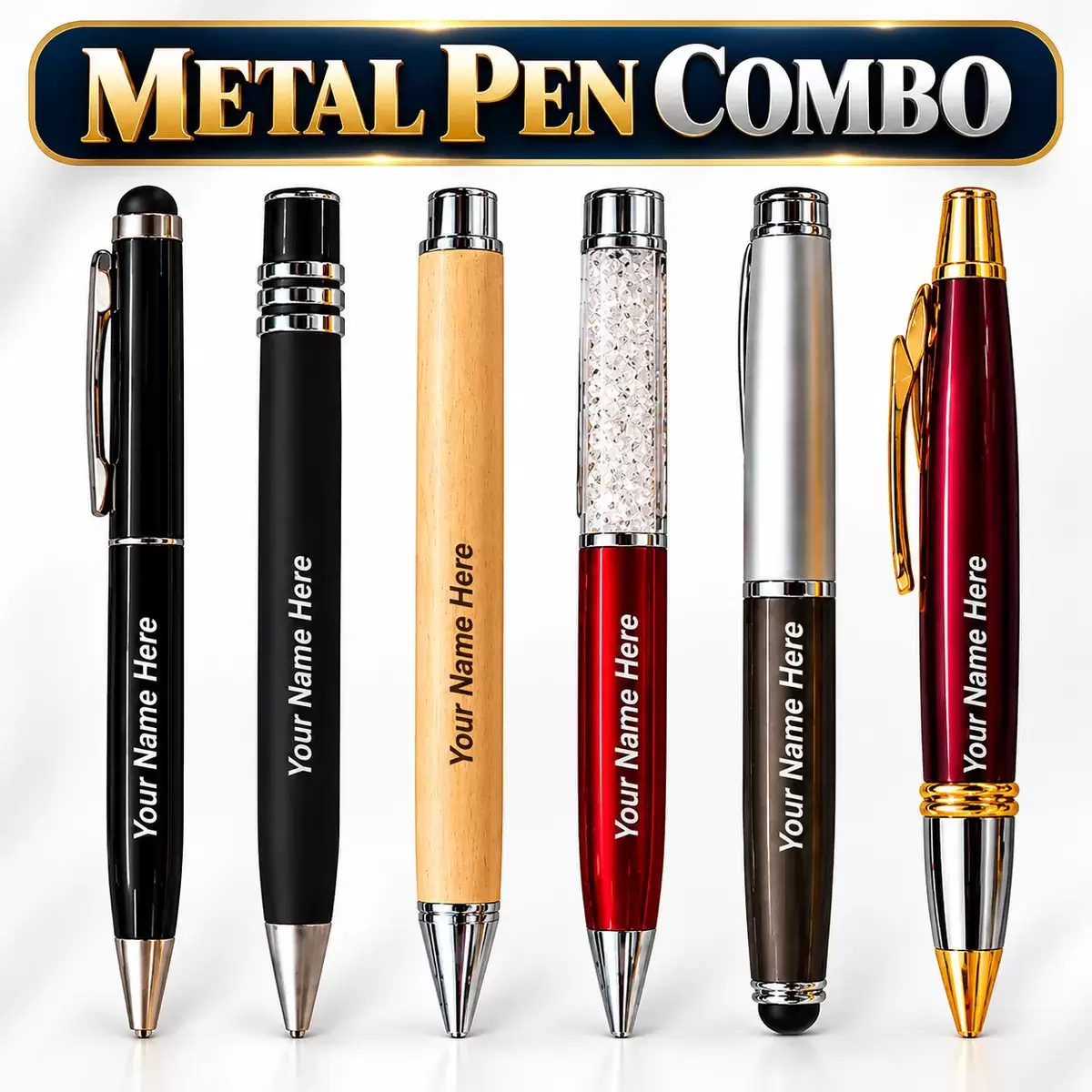 Personalized Metal Pen Combo – 6 Pcs